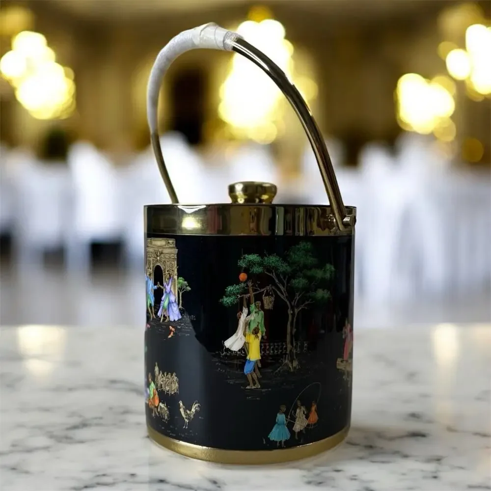 Sheila Bridges x Williams Sonoma Ice Bucket Harlem Toile Double-Wall Black Brass